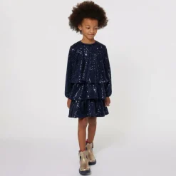 Girls Navy Blue Sequin Flounced Dress