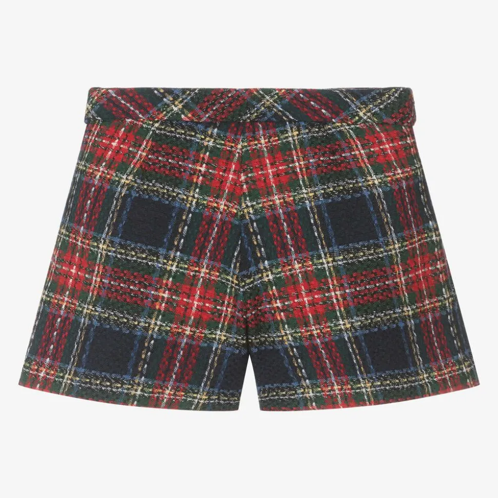 Girls Navy Blue Tartan Tweed Shorts