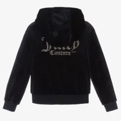 Girls Navy Blue Velour Diamanté Zip-Up Top