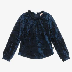 Girls Navy Blue Velour Top