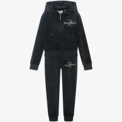 Girls Navy Blue Velour Tracksuit