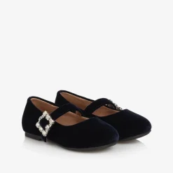 Girls Navy Blue Velvet Shoes