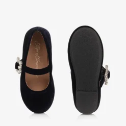 Girls Navy Blue Velvet Shoes