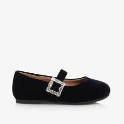 Girls Navy Blue Velvet Shoes