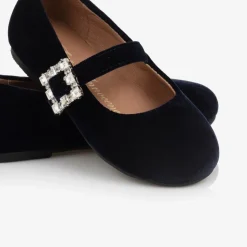 Girls Navy Blue Velvet Shoes