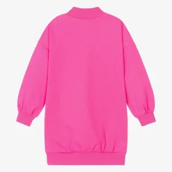 Girls Neon Pink Cotton Sweatshirt Dress