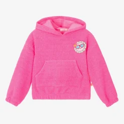 Girls Neon Pink Glittery Flower Hoodie