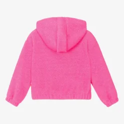 Girls Neon Pink Glittery Flower Hoodie