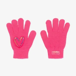 Girls Neon Pink Sequin Heart Gloves