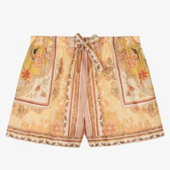 Girls Orange Patterned Cotton Shorts