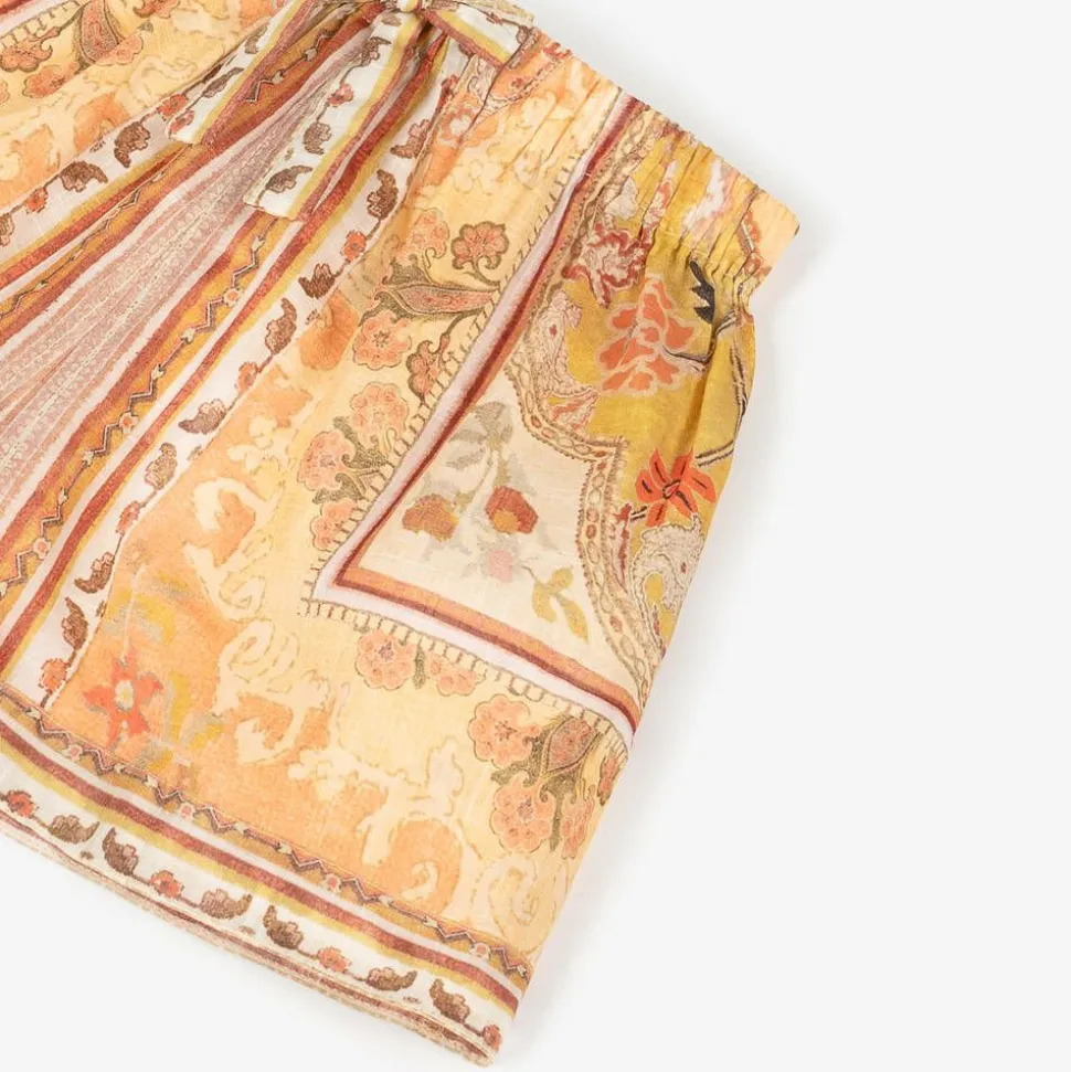 Girls Orange Patterned Cotton Shorts