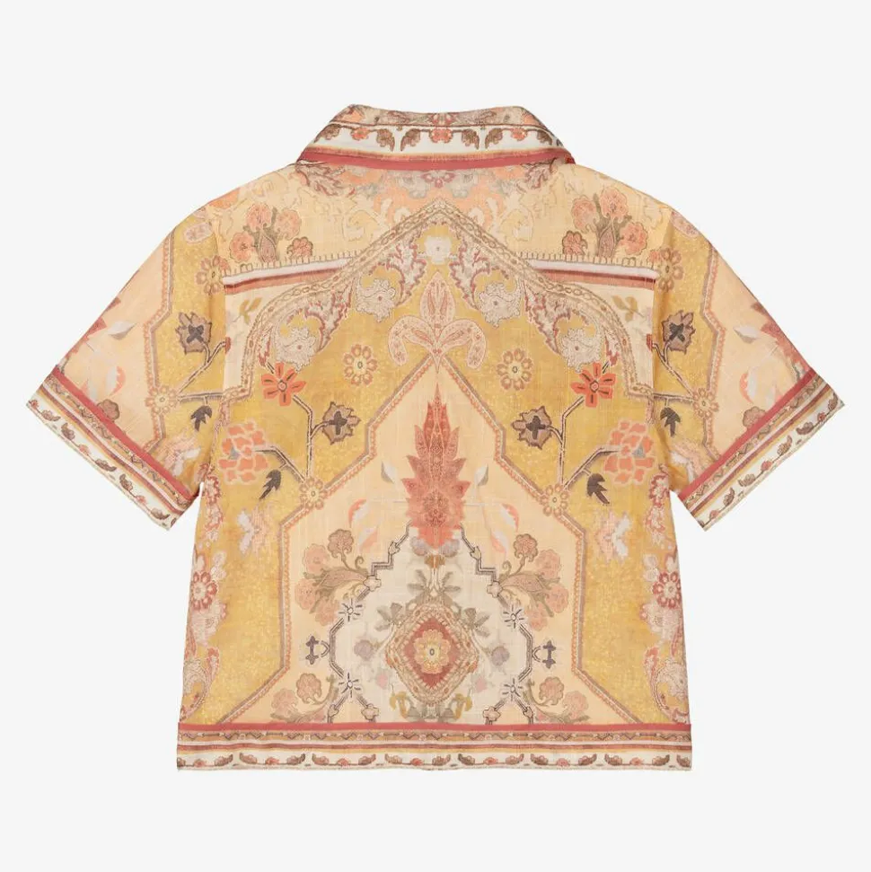 Girls Orange Patterned Cotton Shirt