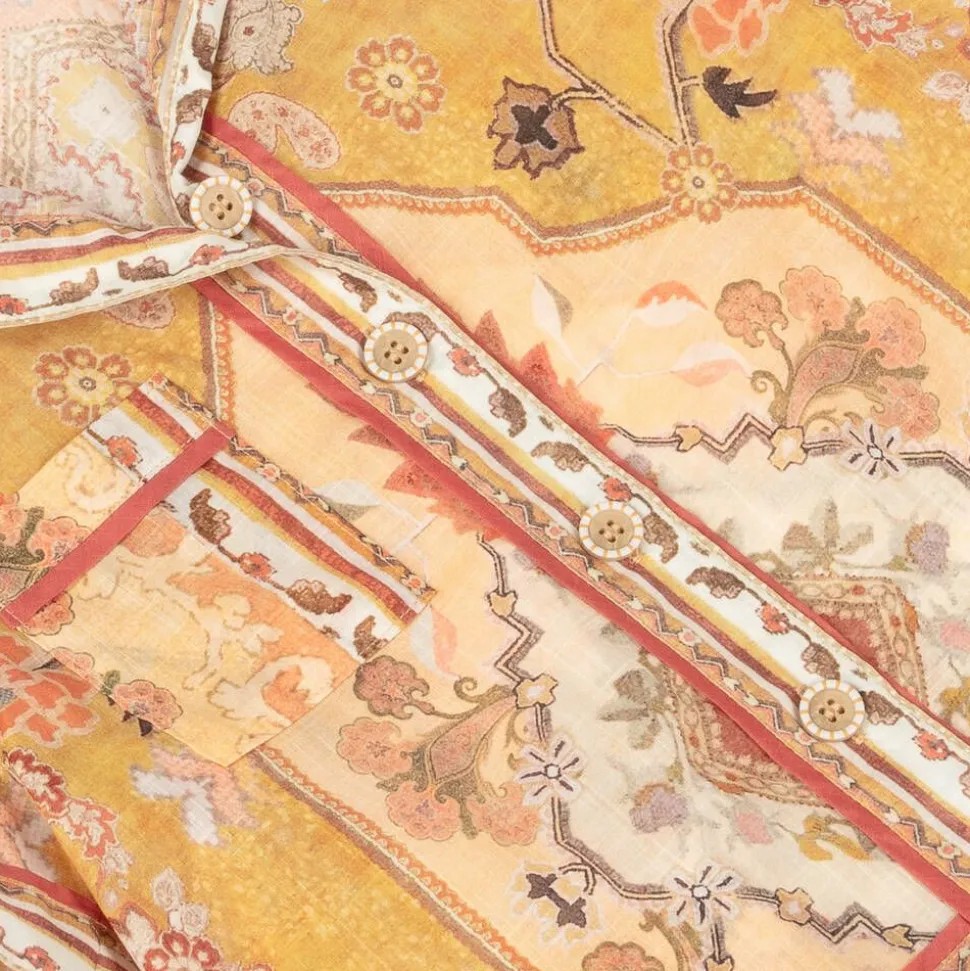 Girls Orange Patterned Cotton Shirt