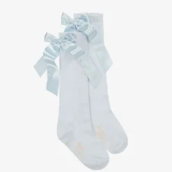 Girls Pale Blue Cotton Bow Socks