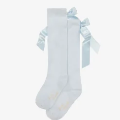 Girls Pale Blue Cotton Bow Socks