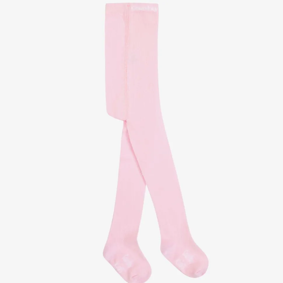 Girls Pale Pink Cotton Knitted Tights