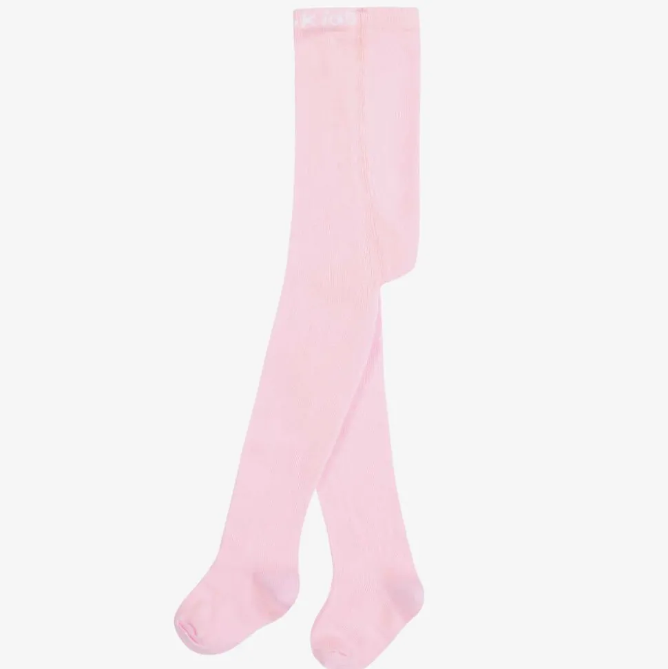 Girls Pale Pink Cotton Knitted Tights