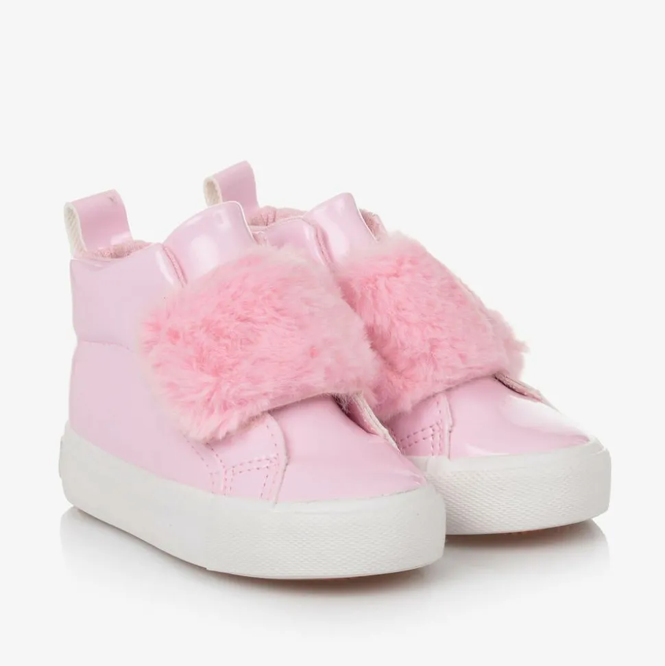 Girls Patent Pink High Top Trainers