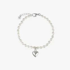 Girls Pearl & Silver Heart Bracelet