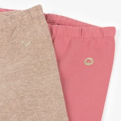 Girls Pink & Beige Cotton Leggings (2 Pack)