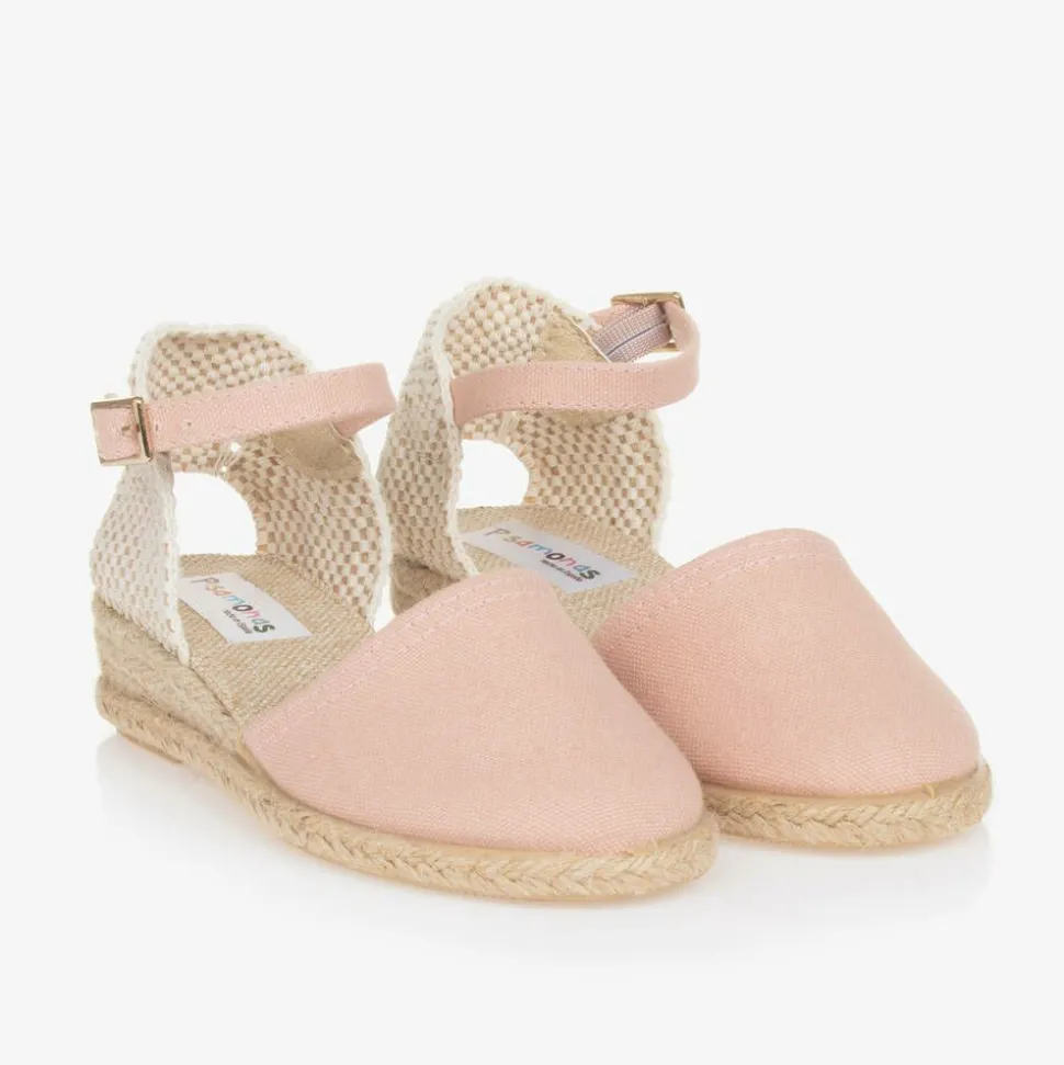 Girls Pink & Beige Wedge Espadrilles
