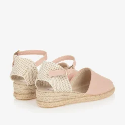 Girls Pink & Beige Wedge Espadrilles