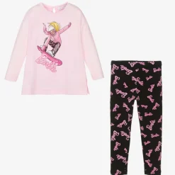 Girls Pink & Black Barbie Leggings Set