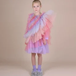 Girls Pink & Blue Asymmetric Tulle Dress