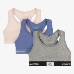 Girls Pink & Blue Cotton Cropped Tops (3 Pack)