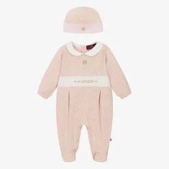 Girls Pink & Gold Cotton Babysuit Set