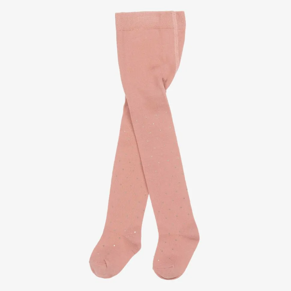 Girls Pink & Gold Spot Cotton Tights