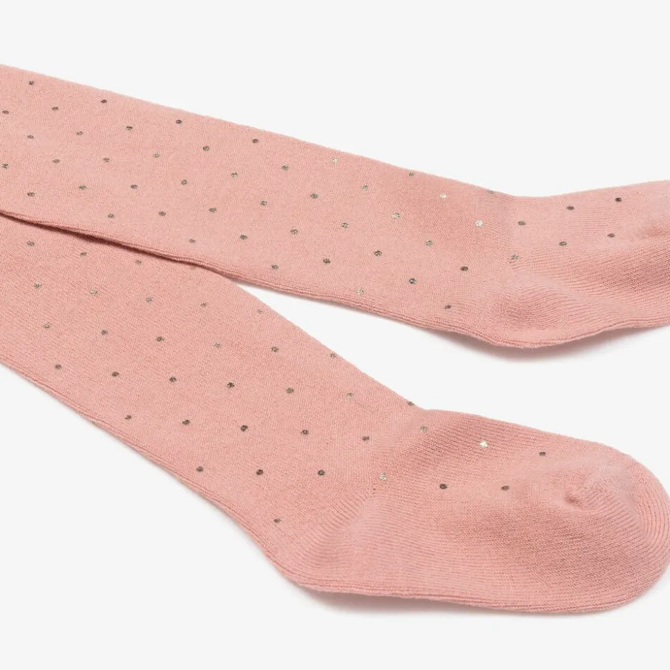 Girls Pink & Gold Spot Cotton Tights