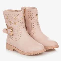Girls Pink & Gold Studded Faux Leather Boots