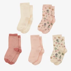 Girls Pink & Ivory Cotton Socks (5 Pack)
