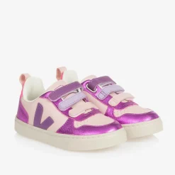 Girls Pink & Purple V-10 Leather Trainers