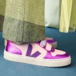 Girls Pink & Purple V-10 Leather Trainers