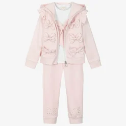 Girls Pink & White Cotton Tracksuit Set