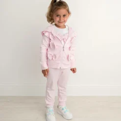 Girls Pink & White Cotton Tracksuit Set