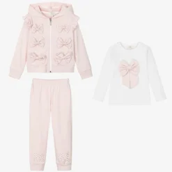 Girls Pink & White Cotton Tracksuit Set