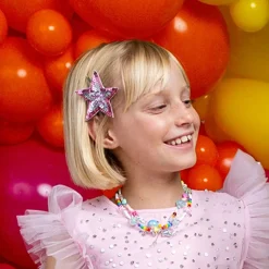 Girls Pink & Silver Sequin Star Hairclips (2 Pack)