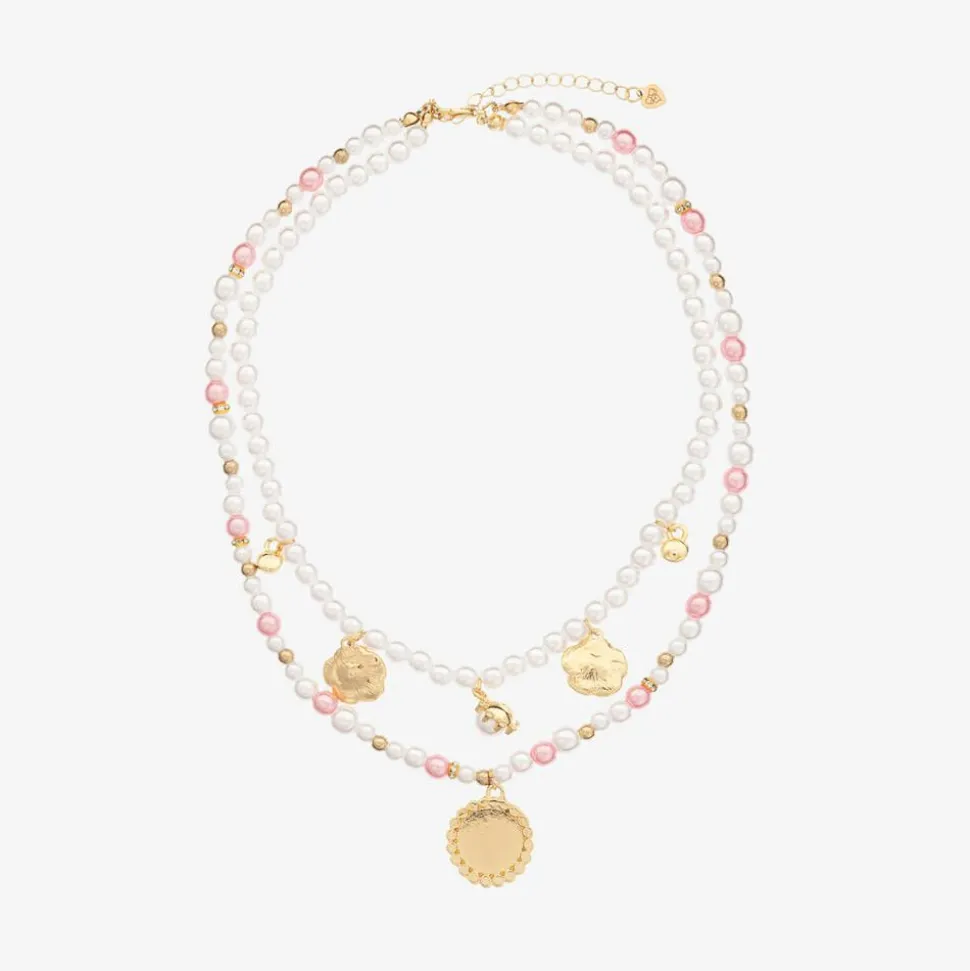 Girls Pink & White Pearl Necklace (41cm)