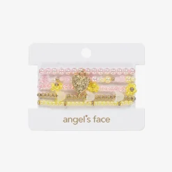 Girls Pink & Yellow Bead Bracelets (5 Pack)