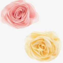 Girls Pink & Yellow Rose Hairclips (2 Pack)