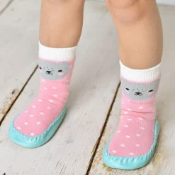 Girls Pink Bear Slipper Socks