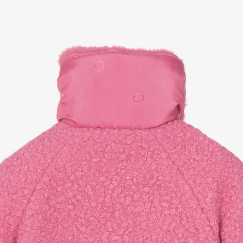 Girls Pink Bouclé & Faux Fur Collar Coat