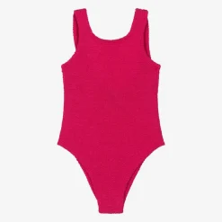 Girls Pink Bow Crinkle Swimsuit