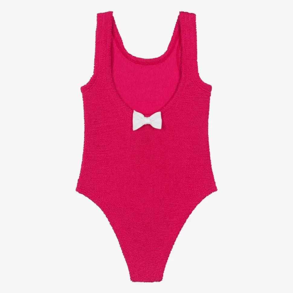 Girls Pink Bow Crinkle Swimsuit