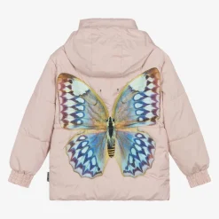 Girls Pink Butterfly Puffer Jacket