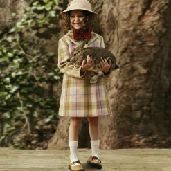 Girls Pink Check Wool Coat