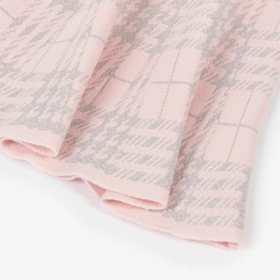 Girls Pink Cotton & Lurex Check Skirt Set